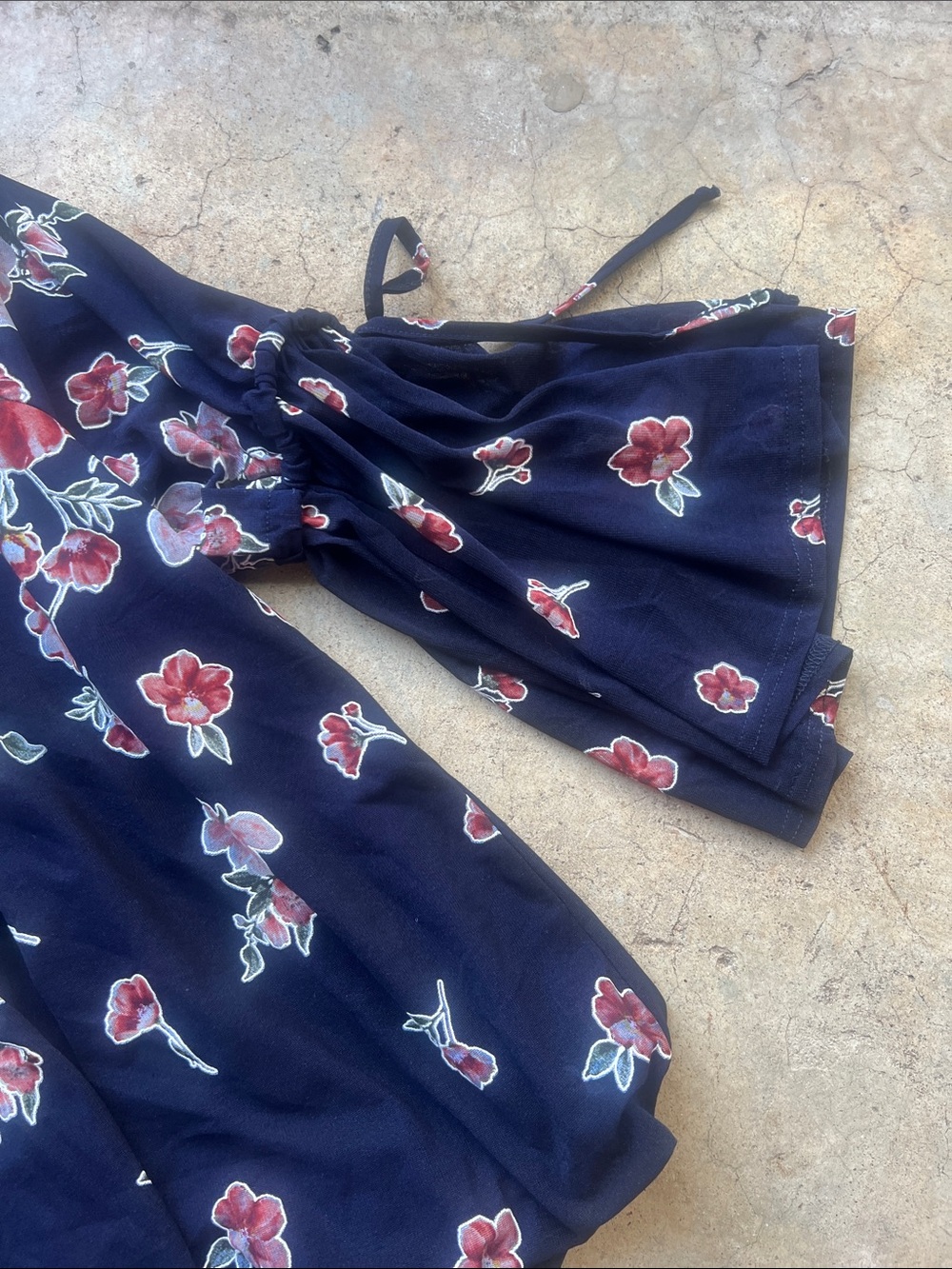 Women’s Floral Peasant Top - Black with Red Flowers - Picture 6 of 8